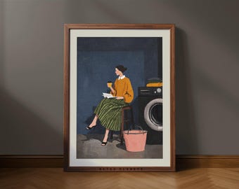 Laundry Woman Wall Art – Cozy Modern Laundry Room Print (Digital Download)