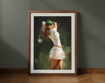 Retro Golfer Girl Art Print – Vintage Green Wall Decor (Digital Download)