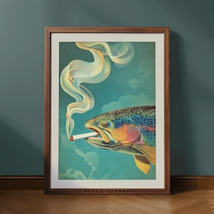 Outdoors Wall Art – Vintage Fishing Decor with Colorful Trout Illustration, Retro Angler Print for Cabin, Lodge Lake House, Digital Download