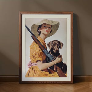 Retro Hunting Poster: Elegant Woman with Rifle and Dog (Digital Download