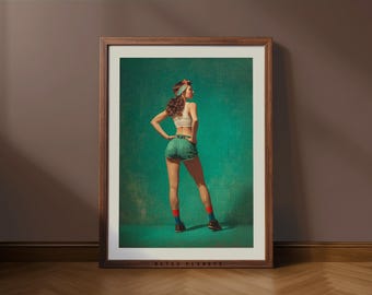 Arte de parede retrô de garota na academia – Pôster vintage de treino para decoração de academia em casa (Download digital)