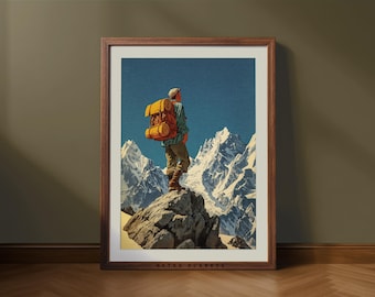 Retro Hiking Mountain Art Print – Vintage Climber Poster, Outdoorsy Wall Decor (Digital Download)