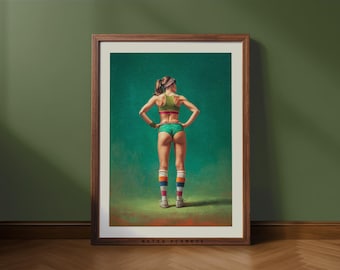 Arte de parede retrô de garota na academia – Pôster vintage de treino para decoração de academia em casa (Download digital)