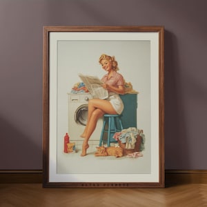 Retro Laundry Room Wall Art with Pinup Girl and Cats – Funny Vintage Washer Decor for Laundry Area, Digital Download Print for Home