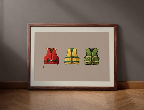 Retro Life Jacket Print | Vintage Lake Cabin Wall Art (Digital Download)