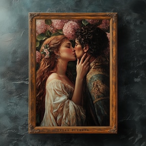 Romantic Renaissance Couple Kiss Wall Art Printable | Vintage Style Digital Download | Classical Love Portrait Poster