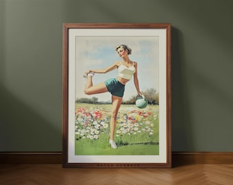 Retro Gym Girl Wall Art – Vintage Fitness Poster for Home Gym Decor (Digital Download)
