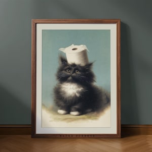 Funny Cat Bathroom Print: Toilet Paper Hat Kitten (Digital Download)