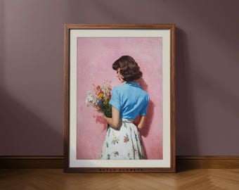 Vintage Woman Portrait Print – Retro Floral Wall Art (Digital Download)