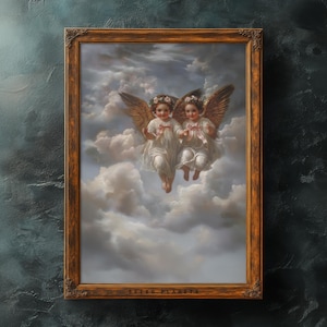 Heavenly Cherub Angels Wall Art - Renaissance Cloud Painting, Classic Baby Angels Print, Angelic Nursery Art, Vintage Heaven Decor