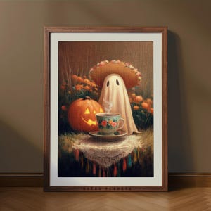 Cafecito Ghost Halloween Print: Mexican Cafe de Olla Retro Kitchen Art (Digital Download)