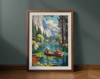 Vintage Fishing Lake Art Print – Rustic Cabin Decor (Digital Download)