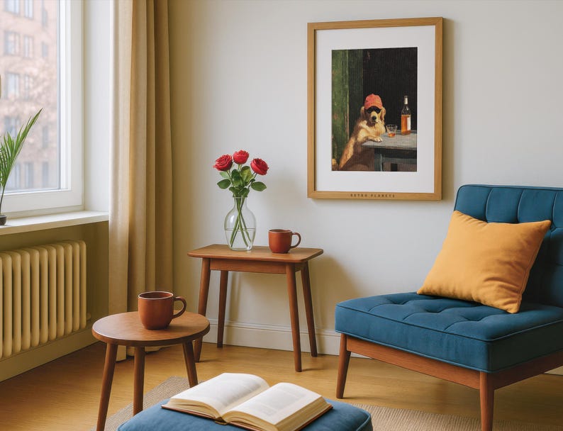 Dog whisky art print styled for home bar and kitchen decor