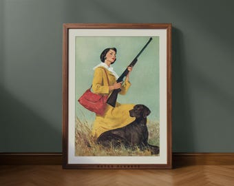 Retro Hunting Poster: Elegant Woman and Dog Vintage Art (Digital Download