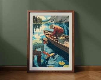 Vintage Fishing Art Print – Retro Lake House Cabin Decor (Digital Download)