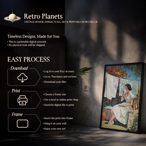 Retro Planets laundry wall art download-print-frame infographic in dark moody setting.