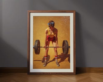 Retro Gym Girl Wall Art – Vintage Weightlifting Poster for Home Gym Decor (Digital Download)