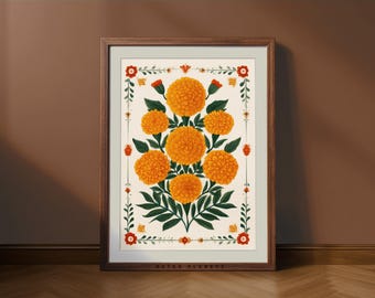 Ringelblume Print: Mexikanische Blumendekoration für Dia de los Muertos Kunstdruck
