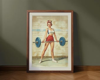 Retro Gym Girl Wall Art – Vintage Fitness Poster for Home Gym Decor (Digital Download)