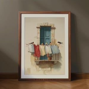 Laundry Room Printable: Vintage Clothesline, Birds, Farmhouse Window (Digital Download