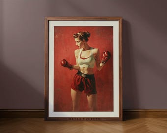 Lámina decorativa vintage para gimnasio de boxeo – Arte mural retro de boxeadora / Decoración para gimnasio en casa (Descarga digital)