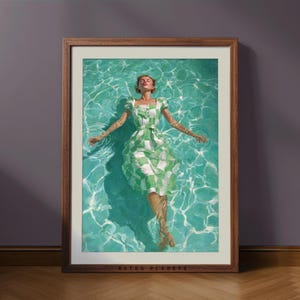 Retro Woman Swimming Pool Print: Vintage Summer Coastal Art (Digital Download)
