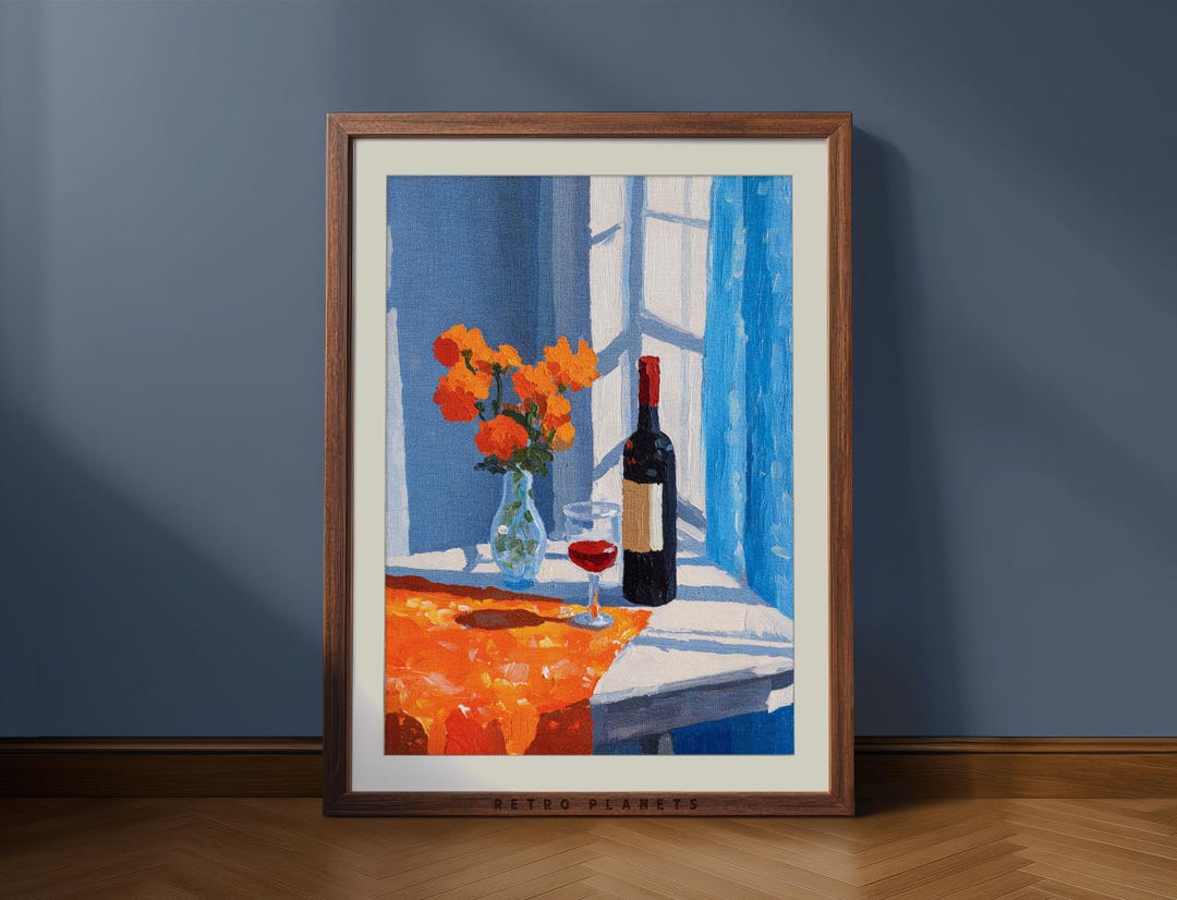 Retro Red Wine Still Life Art Print – Kitchen Bar Cart Decor (digital ...
