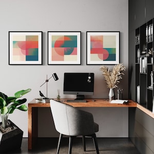 Download → &quot;Triptych Circles&quot; / Decor / Wall Art 3 Prints / Contemporary Art / Instant Download / Modern Design Set / Abstract Circles