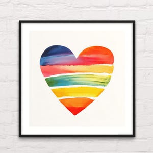 Digital Download Wall Art Colorful Rainbow Heart Printable Abstract Watercolor Design Modern Contemporary Home Decor Office LGBTQ Pride Love