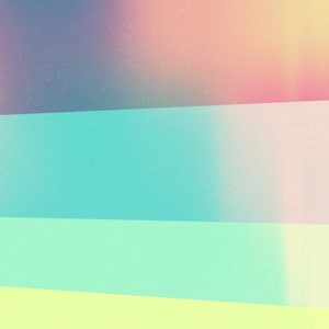 Peut inclure: Un fond dégradé avec quatre bandes horizontales dans des tons de bleu, vert et jaune. La bande supérieure est un violet et un rose délavés.