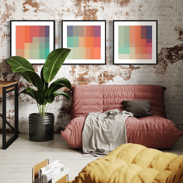 Download → "Triptych Colorful Geometric" / Minimal / Wall Art 3 Prints / Contemporary Art / Mid Century Modern / Modern Design Set