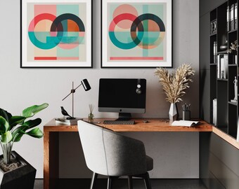 Descargar → "Díptico Anillos" / Decoración del hogar / Arte de pared 2 impresiones / Arte contemporáneo / Conjunto de diseño moderno / Círculos abstractos / Regalo de inauguración de la casa