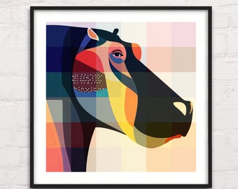 Digitale download grote nijlpaard kunst aan de muur afdrukbare dieren esthetiek Afrika muur kunst hedendaagse safari ontwerp nijlpaard kwekerij decor pop-art