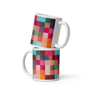 Pixel Mosaic Mug → Hug Me (11 oz) / Boho Coffee Mug / Custom Design Mug / Coffee Mug Gift / Happy Mug Coffee / Cool Coffee Mugs