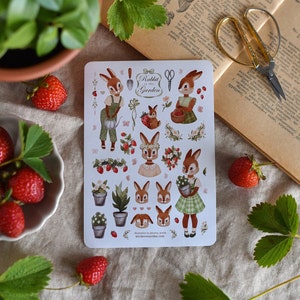 Adesivi BuJo alla fragola: Adesivi per diario di coniglio Adesivi primaverili Adesivi per diario di proiettili Adesivi da giardino Adesivi per scrapbooking Simpatico coniglietto