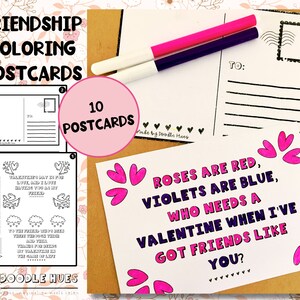 10 cartoline da colorare per San Valentino dell'amicizia: download immediato del PDF, perfette per l'aula, la famiglia, gli atti di gentilezza e l'istruzione domiciliare.