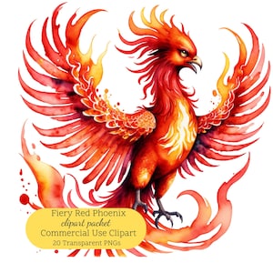 20 imágenes prediseñadas de fénix rojo ardiente / imágenes prediseñadas de fénix mágico / gráficos de aves místicas / imágenes prediseñadas místicas / imágenes prediseñadas de fantasía / criaturas míticas