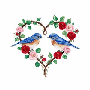 20 cliparts oiseaux d'amour | Graphiques romantiques d'oiseaux | Oiseaux d'amour et coeurs | Oiseaux d'amour floraux | Graphiques de la Saint-Valentin | PNG de la Saint-Valentin