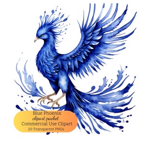 20 Clipart Phénix bleu | Clipart Phénix magique | Graphique d'oiseau mystique | Clipart mystique | Clipart fantastique | Créatures mythiques