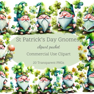 20 St. Patrick&#39;s Day Gnomes | St. Patricks Day Clipart | Cute Gnomes | St. Patricks Day Graphics | Luck of the Irish | St Patricks Day PNGs