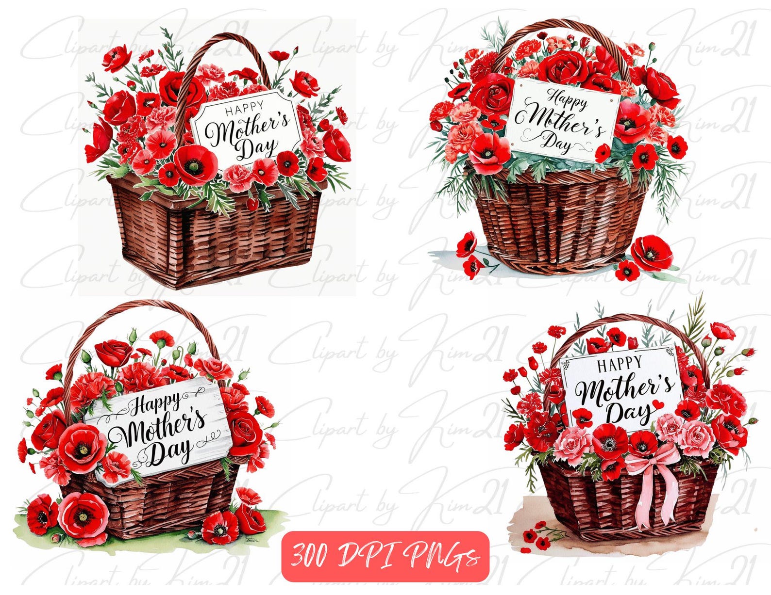 20 Happy Mother's Day Red Flowers Set | Mother's Day Flowers Clipart ...