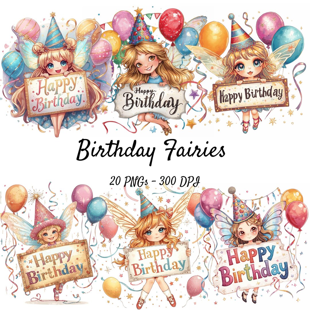 20 Birthday Fairy Clipart | Celebration Clipart | Kids Party Graphics ...