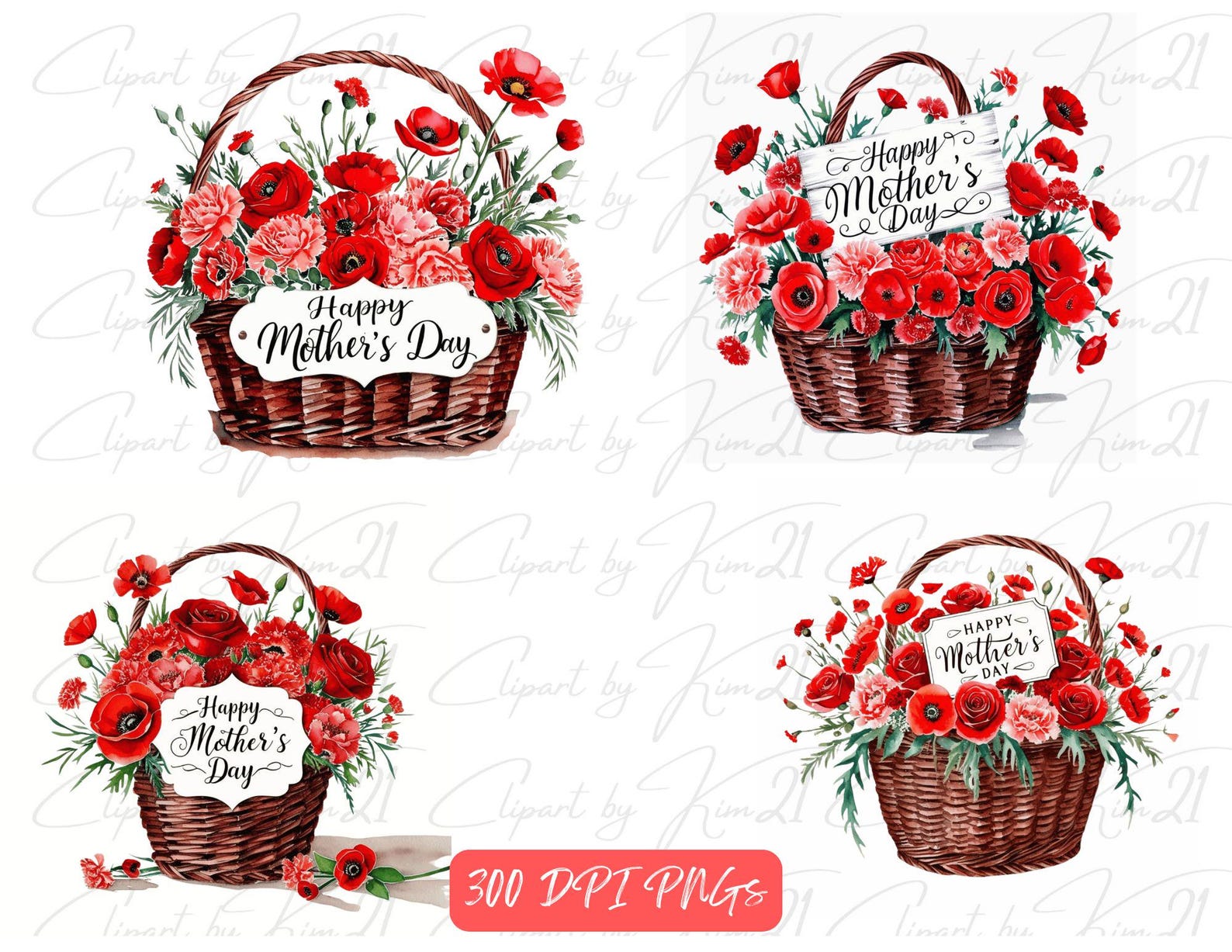 20 Happy Mother's Day Red Flowers Set | Mother's Day Flowers Clipart ...