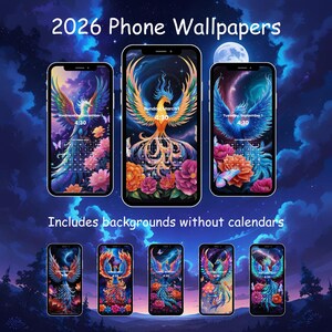 Phoenix Phone Wallpapers 2026 – 12 Monthly Calendar & Non-Calendar Digital Backgrounds | Fiery Bird Art for Your Screen