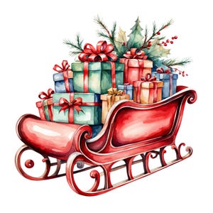20 Vintage Christmas Sleighs | Christmas Clipart | Home Decor Clipart | Christmas Graphics | Vintage Sleighs with Presents
