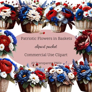 20 Patriotic Flowers | Patriotic Clipart | Floral Graphics | Patriotic Flower Graphics | 4th of July Clipart | 4th of July Flowers
