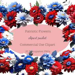 20 Patriotic Flowers | Patriotic Clipart | Floral Graphics | Patriotic Flower Graphics | 4th of July Clipart | 4th of July Flowers