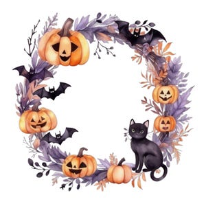 20 Halloween Wreaths | Halloween Clipart | Floral Halloween Clipart | Halloween Graphics
