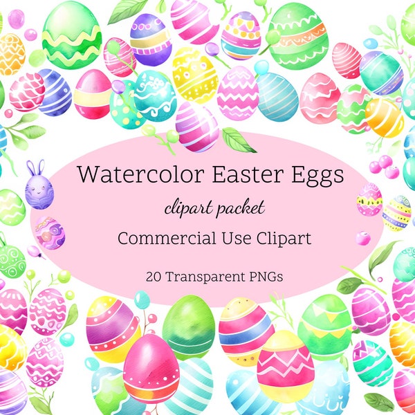 20 Watercolor Easter Eggs Clipart | Easter Clipart | Easter Egg Graphics | Cute Easter Eggs | Cute Watercolor Eggs Clipart | Easter Graphics