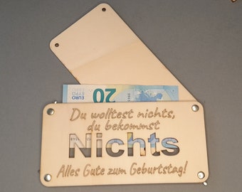 Geschenkkarte aus Holz für Geldgeschenke, Du wolltest doch Nichts